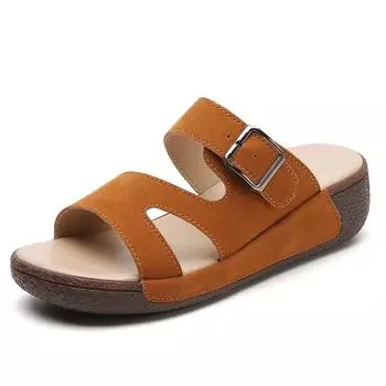 Fashion Office Slippers Women High Heel Slippers Summer Wear Thick Bottom Fashion Home Non-Slip Mother Shoes Soft Bottom Social Wedge Wo 35 бежевый