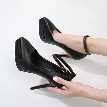 Модные туфли с заостренным носком и пряжкой One Word на высоком каблуке 12 см, сексуальные туфли на платформе с тонким каблуком, женские туфли-лодочки для вечеринок, деловой обуви, маленького размера 32 33 33