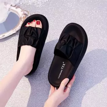Fashion one-word drag summer casual stepping on shit feeling bread beach 2024 pregnant women new sandals wear women s cool slippers 35 хаки