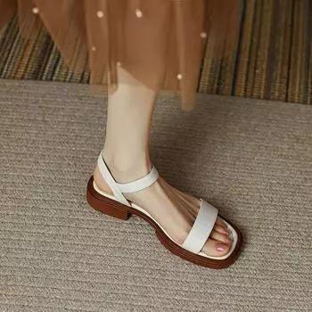 Fashion Open Toe with Low Heels Women s Shoes Buckles White Sandals for Woman Summer 2024 Office Work Footwear New Breathable Fashion 35