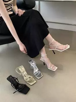 модные женские босоножки с открытым носком летние туфли на тонком высоком каблуке черные золотые серебряные бежевые летние сексуальные босоножки женские 39 5.5 бежевый