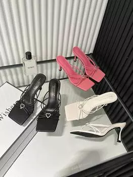 мода Открытый носок женские шлепанцы тапочки летние уличные туфли мюли тонкие высокие каблуки со стразами туфли на шпильках туфли-лодочки для вечеринок 6.5 белый