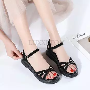 Fashion Open Toe Women Summer Shoes Metal Decoration Platform Sandals Ladies Wedge Sandals Ladies Light Casual Shoe Zapatillas Muje 35 бежевый