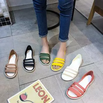 Fashion Open-Toed Slides Shoes for Women Summer Flat Sandals Candy Color Casual Beach Outdoor Female Ladies Jelly Slippers 37 оранжевый