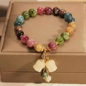 Fashion or Bestie 1pc Perfect for Casual Attire Girlfriend for Women Tourmaline Orchid Charm Bracelet Multicolor Beaded Bohemian Style Ideal Gift разноцветный