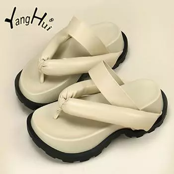 Fashion Outdoor Flip-Flops Thick Bottom Wear Resistance Anti-slip Women s Slippers 2024 New Fashion Modern Sandals Korean Version Summer 35 жёлтый