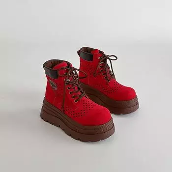 Fashion Outdoor Hollow Flat Bottom Martin Boots Autumn Vintage Lace-Up Breathable Women s Platform Short Boots Small Boots 35