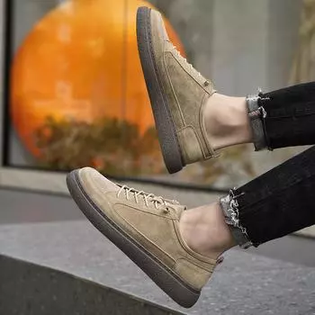 Fashion Outdoor Leather Business Formal Shoes Suede Leather Soft Men Shoes Men Outdoor Casual Shoes Korean Version Leather Walk Sneakers 39 коричневый