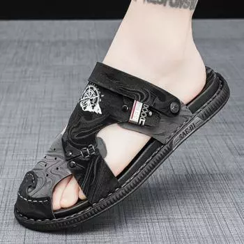 Fashion Outdoor New Design Men Rome Sandals Leather Fashion Sandals Black Men Summer Shoes Comfortable Cushion Soft Gladiator Sandals 39 чёрный
