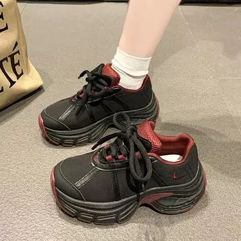 fashion Outdoors Sneakers for Women Mesh Solid Color 2024 High Quality Trainers Lace-up Thick Sole Female Shoes Zapatillas Mujer 35 бежевый