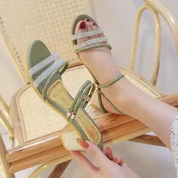 Fashion Outside Slides Green Summer 2024 Gold Shoes Women s Slippers and Ladies Sandals Open Toe with Heel Designer I Y New Collection W 36