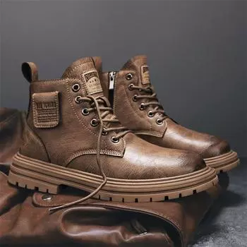 Модные комбинезоны, ботинки, мужская обувь, зимние ветровые, тонкие, бархатные, высокие, кожаные ботинки, новые, мужские, повседневные, модные, ретро, мужские, трендовые 38 коричневый
