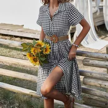 МОДНОЕ вечернее платье в клетку однобортный сарафан стильный свободного кроя миди с принтом для M чёрный