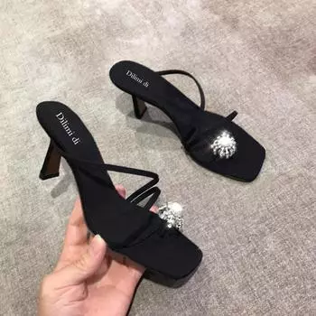 Fashion party women s shoes summer women s slippers new banquet dinner sandals fixed toe stiletto high heel sandals 35