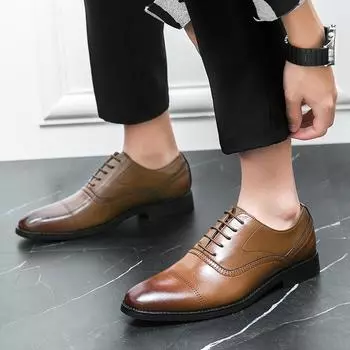 Fashion PARZIVAL Fashion Men Shoes British Style Soft Bottom Casual PU Leather Comfortable Business 2024 New Formal Men Lace-Up Shoes 38 коричневый