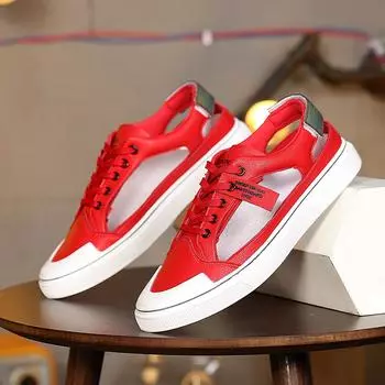 Модная мужская повседневная обувь PARZIVAL, летняя мужская обувь с вырезами, кроссовки 2024 года, новые дышащие мужские туфли на плоской подошве, вулканизированные туфли для скейтбординга 39 красный