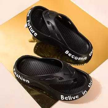 Fashion PARZIVAL Men s Fashion Slippers Man Flip Flops Fashion Male Sandals Outdoor Beach Flip Flops Soft Summer Letter Design Slippers 39-40 чёрный