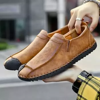 Fashion PARZIVAL Men s Handmade Leather Shoes Slip-on Loafers for Men Soft Driving Moccasins Flats Male Walking Shoes Casual Men s Shoe 47 чёрный