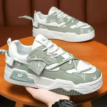 Fashion PARZIVAL Men Skateboarding Shoes Air Cushion Sneakers Platform Breathable Leather Casual Vulcanized Sneakers Tenis de Hombres 39 черный белый