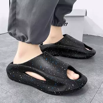 Модные мужские тапочки PARZIVAL с толстой подошвой, пляжные нескользящие сандалии, летние шлепанцы, пляжная обувь, мужские тапочки, резиновые шлепанцы для душа «рыба» 40-41 чёрный