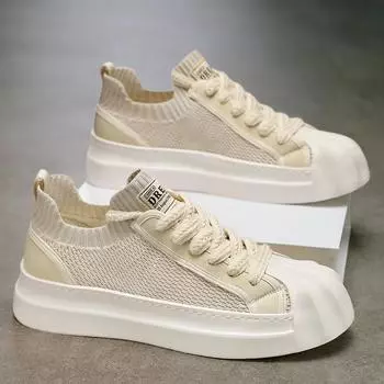 Fashion PARZIVAL Men Vulcanized Sneakers Shoes Tennis Sports Sock Shoes Slip-On Skateboarding Walking Travel Shoes Casual Shoe For Male 39 бежевый