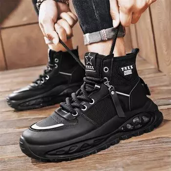 Мода PARZIVAL Новые осенние высокие спортивные туфли Мужская обувь с толстой подошвой Универсальная повседневная обувь Кроссовки для мужчин на открытом воздухе Zapatos De Hombre 39 чёрный