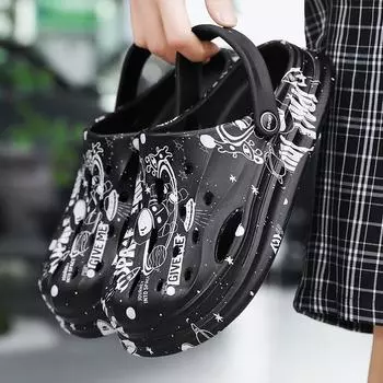 Модные летние мужские пляжные туфли PARZIVAL, дышащие мужские садовые туфли, мужские и женские сандалии, тапочки с принтом, нескользящая мягкая платформа, обувь из ЭВА 36-37 чёрный