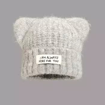 Fashion Patch Letter Cat Ear Wool Hat Women s Winter Cute Versatile Warm Knitted Hat Outdoor Cold Ear Protector M56-58cm белый