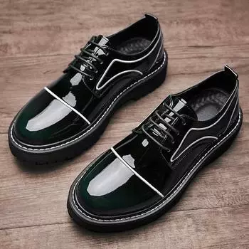 Модные лакированные повседневные кожаные туфли Повседневная яркая мужская обувь Роскошные оксфордские туфли на толстой подошве для вечеринок Блестящие дизайнерские туфли 38 чёрный