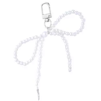 Fashion Pearl Beaded Bowknot Keychain Pendant Sweet Cool Decorations Keyring Charm for Purse Bag Backpack Handbag белый
