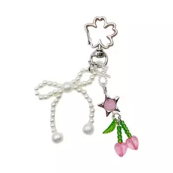Fashion Pearl Bowknot Keychain Pendant Sweet Cute Cherry Keyring Hanging Decorations for Purse Bag Backpack Handbag розовый