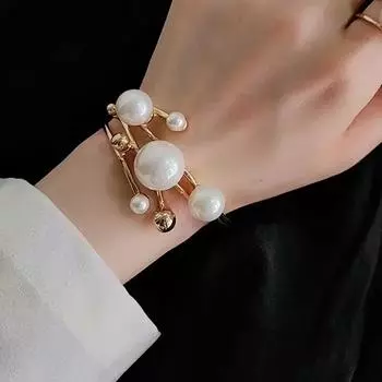 Fashion Pearl Double Layer Hollow Bracelet Bracelet Ladies Girls Geometric Irregular Imitation Party Popular Jewelry Accesories 1