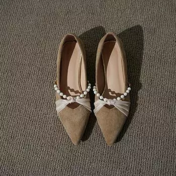 Fashion Pearl Pointed-toe Single Shoes Women s Spring New Block Heel Wedding Shoes Shallow Matte Bridesmaid Shoes 34 абрикосовый