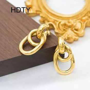 Fashion Personality Creative Design Sense Earrings 18k Gold Geometric Irregular Winding Titanium Steel Earrings золотой