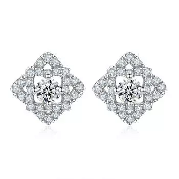 Fashion Personality Full Diamond S925 Silver Stud Earrings Women S Premium Sense Versatile Rhombus Sterling Silver Earrings 925 Silver белого золота