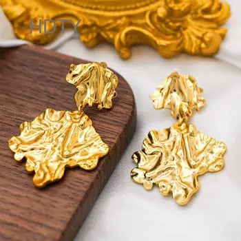 Fashion Personality New Chinese Irregular Liquid Leaf Earrings Titanium Steel Plated 18k Gold Trendy New Earrings золотой