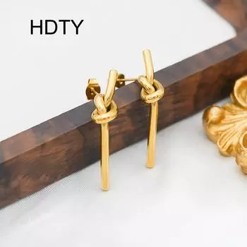 Fashion personality niche design titanium steel knotted stud earrings simple 18k gold temperament versatile earrings золотой