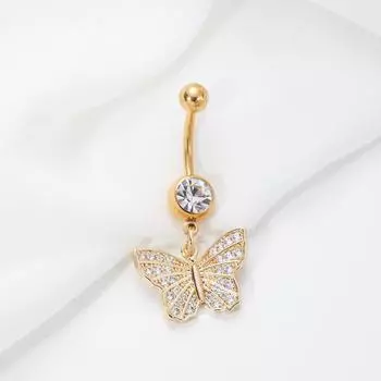 Fashion Personality Piercing Navel Nail Niche Butterfly Inlaid Zircon Design Navel Nail Versatile Spice Girl Navel Buckle