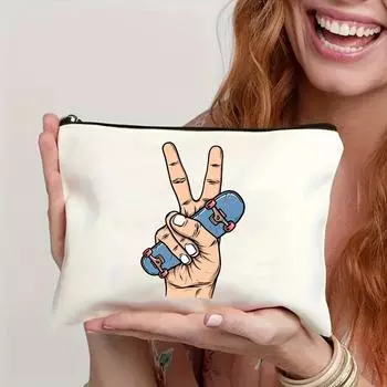 Fashion personalized canvas pencil case large capacity zipper pencil case small object storage bag бежевый