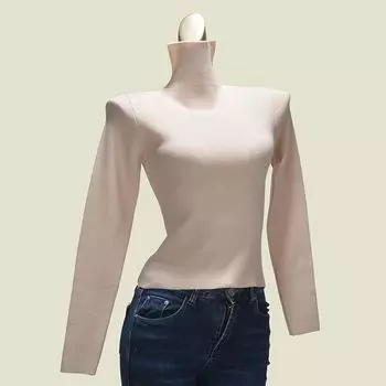 Fashion Pile Collar Slim Fit Inner Wear Long Sleeve Top Pullover Apricot All yards