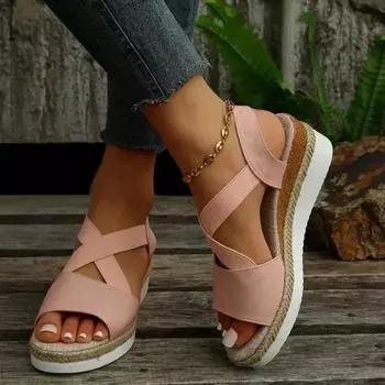 fashion Pink Women s Wedge Sandal Fashion Outdoor Elastic Band Beach Shoes Open Toe 37 розовый