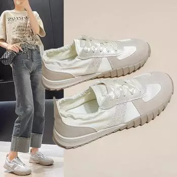 Fashion Pink Women Shoes New Chunky Sneakers For Women Lace-Up White Vulcanize Shoes Casual Fashion Dad Shoes Platform Sneakers Basket 35 серебряный
