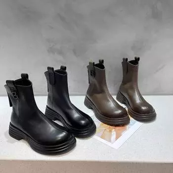 fashion Platform Ankle Boots For Women Fashion Back Zippers Thick Bottom Short Boots Autumn Winter Shoes Ladies Elegant Booties 35 коричневый