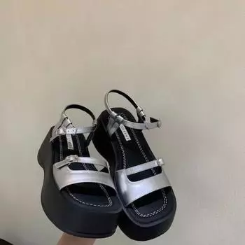 Модные босоножки на платформе, женская модная корейская версия, подходящая к обуви на платформе, корейская версия, простые сандалии с пряжкой 35 бежевый