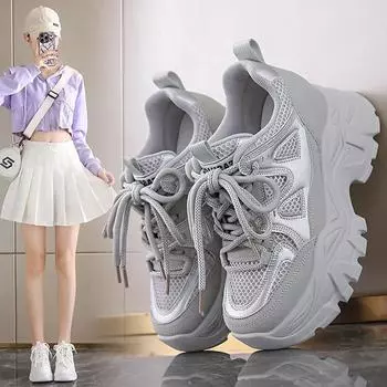 Fashion Platform Shoes for Women 2024 Autumn Comfortable Breathable Women s Sneakers Casual Fashion Vulcanized Shoes Zapatos De Mujer 35 серый