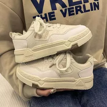 Fashion Platform Shoes Outdoor Casual Sneakers Women Thick Sole Breathable Walking Shoe Running Sports Flat Fitness Sneaker 2024 35 бежевый
