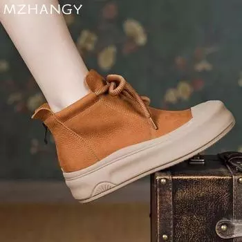 fashion Platform Women Ankle Boots Flats Shoes Sneakers Autumn Fashion Casual Shoes Women 2024 Trend New Walking Shoes Cozy Mujer Botas 35 бежевый