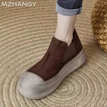 Модные женские туфли на платформе, повседневные туфли на плоской подошве, кожаные кроссовки, женские туфли 2025 года, модные осенние туфли для платья, новый бренд, удобные туфли для женщин Zapatillas 35 хаки