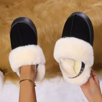 Fashion Platform Women Snow Boots Brand Plush Cotton Flat Shoes Women Casual Home Fur Warm Slippers Slingback Hot Sale Boots 36