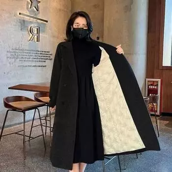 FASHION (плюс хлопчатобумажная подкладка Гэри) большой размер свободный хлопковый утолщенный костюм воротник шерстяной пиджак средний и длинный плюшевый шерстяной большой Одежда M абрикосовый